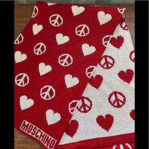Moschino Peace and Love Scarf Red Merino Wool